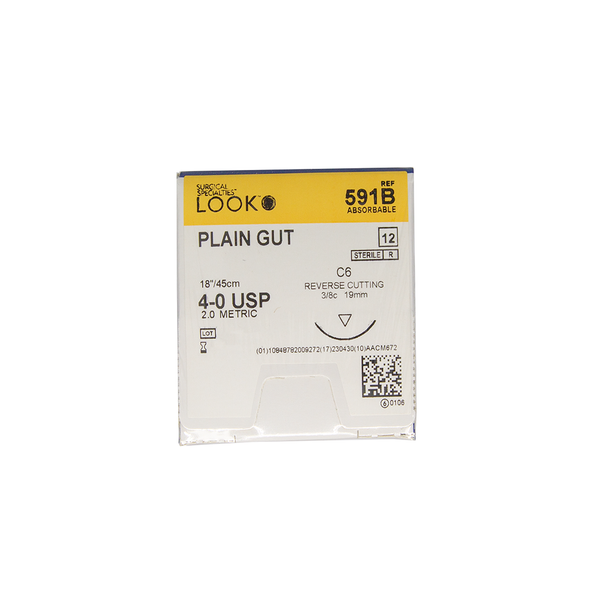 LOOK Sutures, Plain Gut, size 4-0, C6 Needle, 3/8" L-18", Circle (12pk)