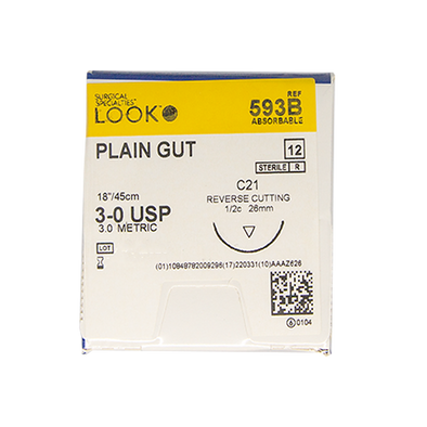 LOOK Sutures, Plain Gut, size 3-0, C21 Needle, L-18", 1/2 Circle (12pk)