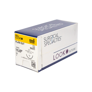 LOOK Sutures, Plain Gut, size 3-0, C31 Needle, L-18", 1/2 Circle (12pk)