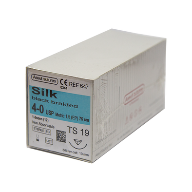 Assut Silk Sutures Black 4-0 19mm 3/8 RC 75cm (12pk)