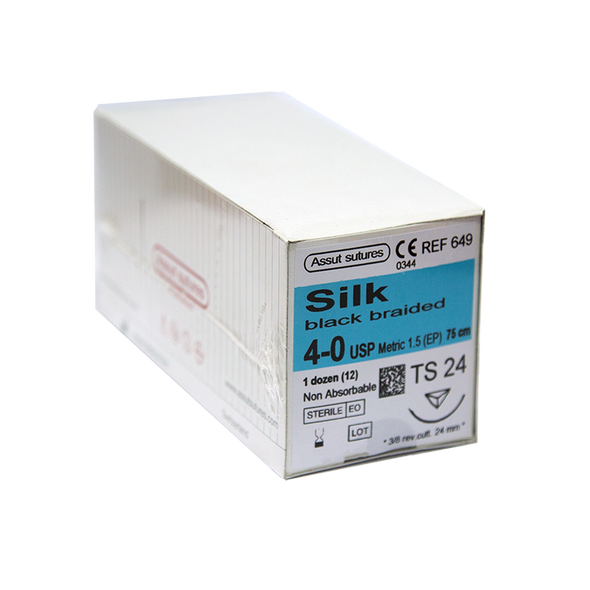 Assut Silk Sutures Black 4-0 24mm 3/8 RC 75cm (12pk)